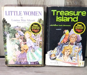 Vintage 2 Book Set Treasure Island & Little Women HB Stevenson Alcott 1970 1971 - Picture 1 of 24