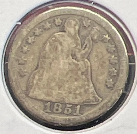 1851 SEATED LIBERTY SILVER DIME GRADES GOOD  ACTUAL COIN #C12303 Cover