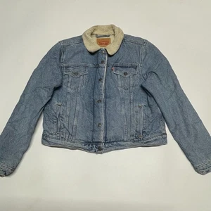 Levis Denim Jacket Womens XL Blue Sherpa Borg Warm Chore Trucker Western - Picture 1 of 11