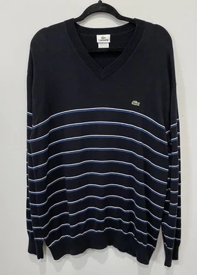 Lacoste 男式 V 领套衫毛衣黑色长袖 100% 棉 8 XXL 码 — 第 1/4 张图片