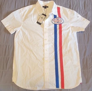 Tommy Hilfiger Shirt Boys XL White Red Blue Short Sleeve Patch Logo 100% Cotton - Picture 1 of 12
