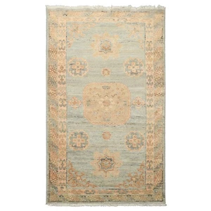 LoomBloom 3x5 Hand Knotted Wool Mint Afghan Oushak Transitional Rug - Picture 1 of 6