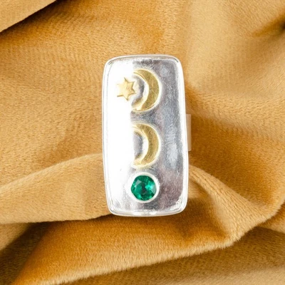 Anillo verde esmeralda creado en laboratorio con piedra de nacimiento de mayo 925 todas las tallas DW Foto 1 de 4