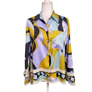 Zara Bluse mit abstraktem Muster Damen Größe M Langarm Button Down Shirt - Bild 1 von 8