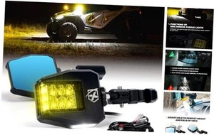 UTV Side Mirrors Amber Light Aluminum w/Puddle Lights, Fits 1.75"-2 Inch Roll - Picture 1 of 8