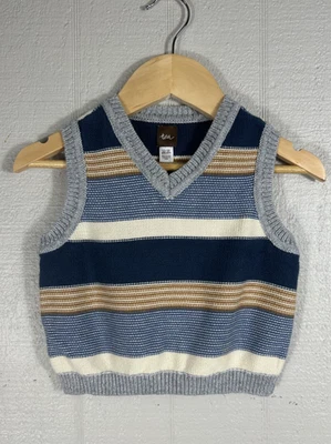 Chaleco Suéter a Rayas Tea Collection Bebés Niños 18-24M Azul Gris Cuello en V Foto 1 de 4