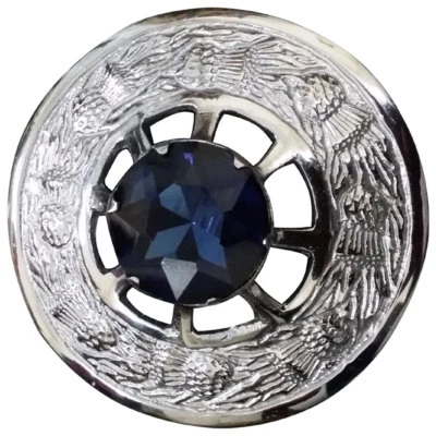 Nuevos broches escoceses a cuadros escoceses con falda escocesa acabado cromado piedra azul 3" broches para damas Foto 1 de 3