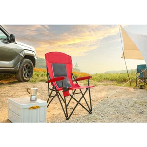 High Back Lawn Chair Support, Portable Collapsible Chairwith Cup Holder, Red - Picture 1 of 16