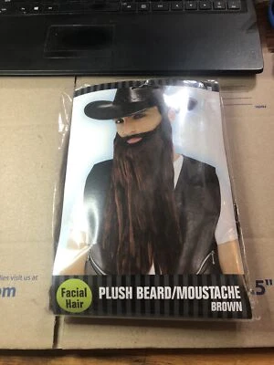 DISFRAZ HALLOWEEN BIGOTE BARBA PELUCHE MARRÓN PELO FACIAL ~ NUEVO Foto 1 de 3