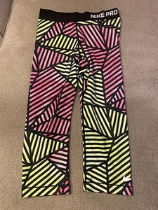 Nike Pro Womens Pink Green DRI-FIT Training Capri 658365 Leggings - Picture 1 of 1