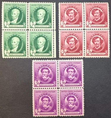 US 1940 Scott # 884-886 Lot of 3 Blocks of 4 MNH OG American Artists Stuart - Image 1 of 2