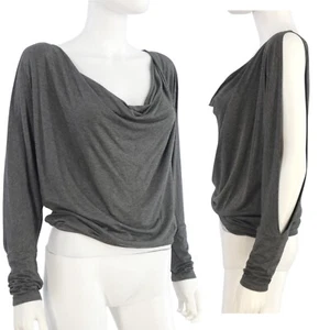 Bebe Top Blouse Cold Shoulder Cowl Neck Draped Y2K Dark Grey size S BNWT - Picture 1 of 15