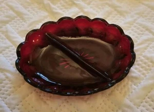 Vintage Anchor Hocking Divided Candy Dish, Royal Ruby - Picture 1 of 5