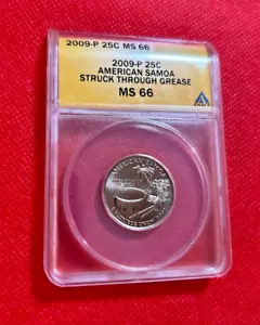 2009 P 25 CENTS AMERICAN SAMOA STRUCK THROUGH GREASE ANACS MS 66 MINT ERROR - Picture 1 of 2
