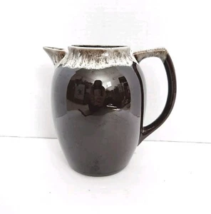 Vintage Ceramic Pitcher Jug Vase Brown Mottled Drip Glaze 7" Retro Handle - Picture 1 of 12