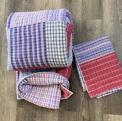 Pottery Barn Kids Patchwork Plaid Multicolor Twin Reversible Quilt & 1 Sham - Image 1 of 4