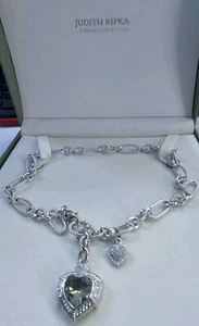 JUDITH RIPKA ~ GREEN AMETHYST Hearts Sterling Silver 16" Necklace - Picture 1 of 9