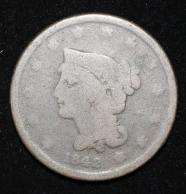 1842 Braided Hair Large Cent Penny 1C Circulated - Image 1 of 2