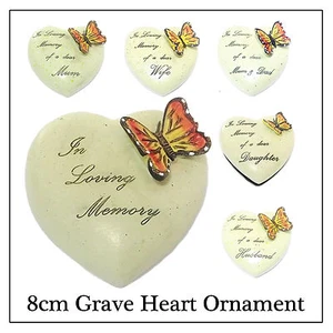 8cm Butterfly Heart Ornament For Head Stone Grave Memorial- Mum Dad Nan Sis Son - Picture 1 of 2