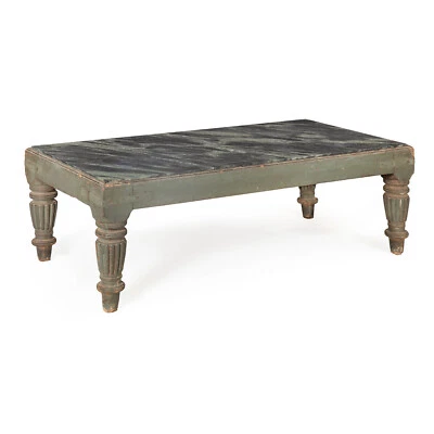 Mesa de centro baixa English Regency William IV azul-petróleo tampo de mármore pintado ca. 1840 - Imagem 1 de 4