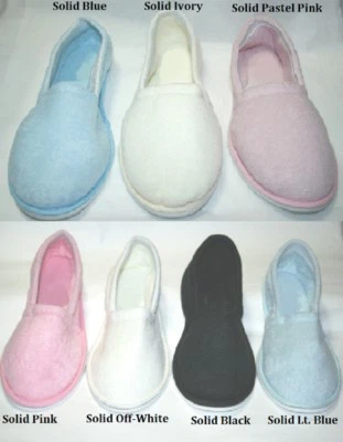 Womens Solid Color Terry Closed Toe House Slipper Pink Black Blue Ivory S M L XL - Image 1 of 3