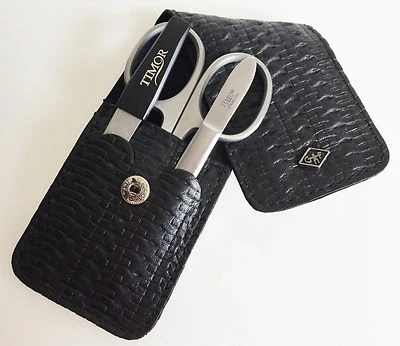 TIMOR GIESEN & FORSTHOFF LEDER FLECHT-OPTIK Maniküre-Set DELUXE Herren rostfrei TIMOR Solingen Germany