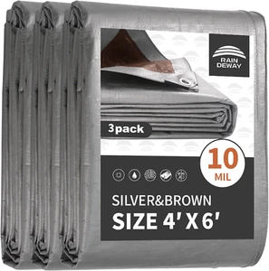 Small Tarps Heavy Duty Waterproof 4X6 Feet (3 Pack), 10Mil Multipurpose - Picture 1 of 6