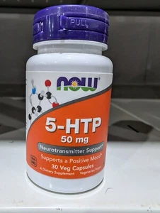 NOW FOODS 5-HTP 50mg 30 Veg Caps Free Shipping Exp date 3/2025 - Picture 1 of 3