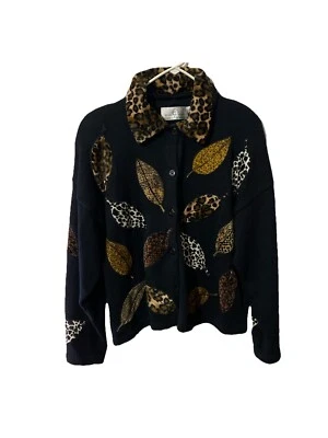 Cardigã Design Options estampa animal excelente estado usado tamanho XL preto  - Imagem 1 de 3