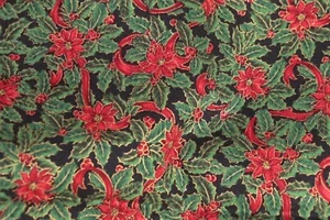 104"L x 42"W Rose & Hubble Fabric Christmas Collection - Red Flowers Poinsettias - Picture 1 of 5