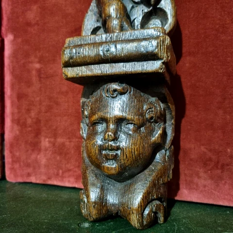 Satyr wood carving corbel bracket 17th C - Antique French architectural salvage Cover