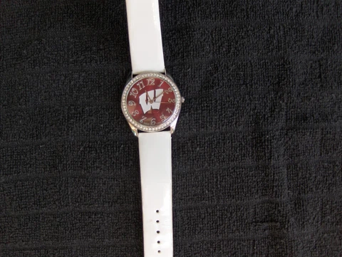 GAME TIME WATCH WISCONSIN BADGERS UNIVERSITY LOGO CRYSTAL BEZEL STONES Cover