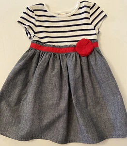 NWOT Girls 2T Gymboree “PARISIAN AFTERNOON” Cotton Blue CHAMBRAY & Stripe DRESS - Picture 1 of 2