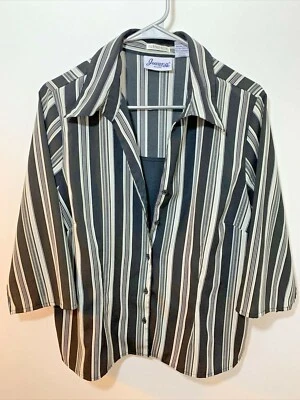 Blusa Joanna para mujer talla P/L negra gris a rayas abotonadas imitación concha manga 3/4 Foto 1 de 4