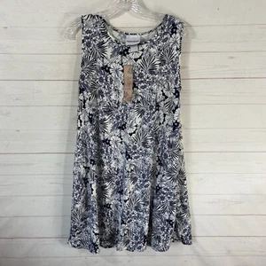 Raya Sun Womens Blue Floral Tank Shift Dress Sz M Blue Pockets Knee Length New - Picture 1 of 9