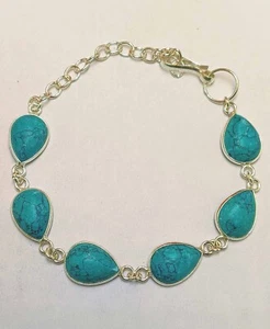 Turquoise Gemstone 925 Sterling Silver Plated Chain Bracelet 1Pcs Jewelry Gift - Picture 1 of 1
