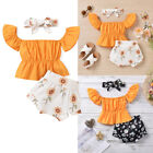 Newborn Baby Girl Romper Ruffle Tops Shorts Floral  Headband Set Outfits Clothes
