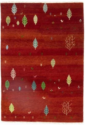 Scarlet Pictorial Indo-Gabbeh Rug Contemporary Oriental Modern Carpet 6X8 ft - Image 1 of 4