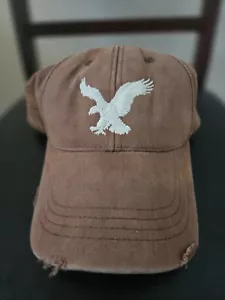 VTG American Eagle Hat Cap Snapback Brown Cotton Embroidered Eagle Distressed - Picture 1 of 7
