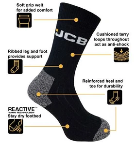 Paquete de 3 calcetines acolchados para botas de trabajo reforzadas JCB para hombre Reino Unido 6-11 - Imagen 1 de 9