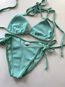 VINTAGE 90's Hunza G Swimwear Aqua Bikini Made In England One Size - Picture 1 of 10