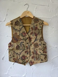 Vintage St Michael Size 12 Tapestry Waistcoat Floral Gold 90s - Picture 1 of 9