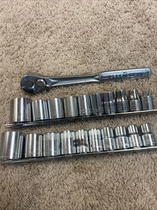 Vintage Craftsman 1/2 Drive Ratchet With Metric And SAE Socket Set- USA - Foto 1 di 17