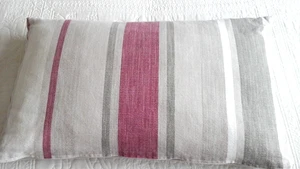 LAURA ASHLEY Vintage Burgundy/Grey Striped Rectangular Cushion with Feather Pad - Picture 1 of 5
