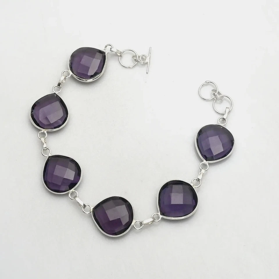Pulsera étnica hecha a mano de piedras preciosas de amatista joyería 13 gms para mujer AB 25960 Foto 1 de 1