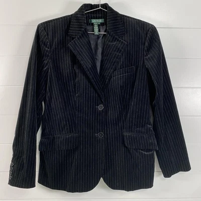Blazer Lauren Ralph Lauren Mujer Grande Negro Rayas Algodón Forrado Chaqueta Foto 1 de 4