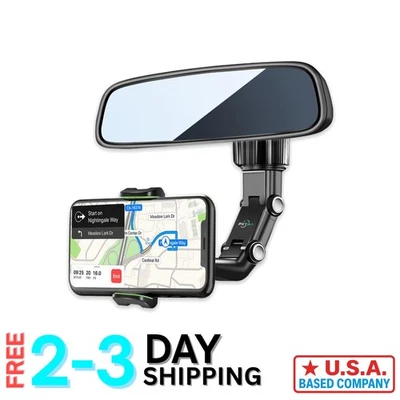 360° Rotating Rearview Mirror Phone Mount - Universal Holder for All Smartphones - Image 1 of 4
