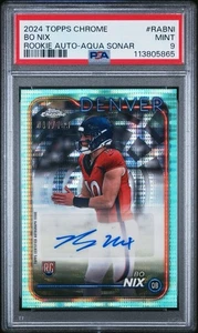 2024 Topps Chrome Bo Nix Rookie Auto Variation Aqua Sonar SP #’D/199 RC PSA 9! - Imagen 1 de 5