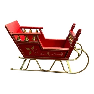 Vintage Weihnachtsschlitten Holz Metall Kufen Glocken Tisch Taiwan - Bild 1 von 14