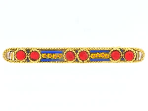 VINTAGE 60's ITALIAN MICRO-MOSAIC MILLIFIORI GOLD TONE BAR PIN BROOCH ~2.5 in - Picture 1 of 11